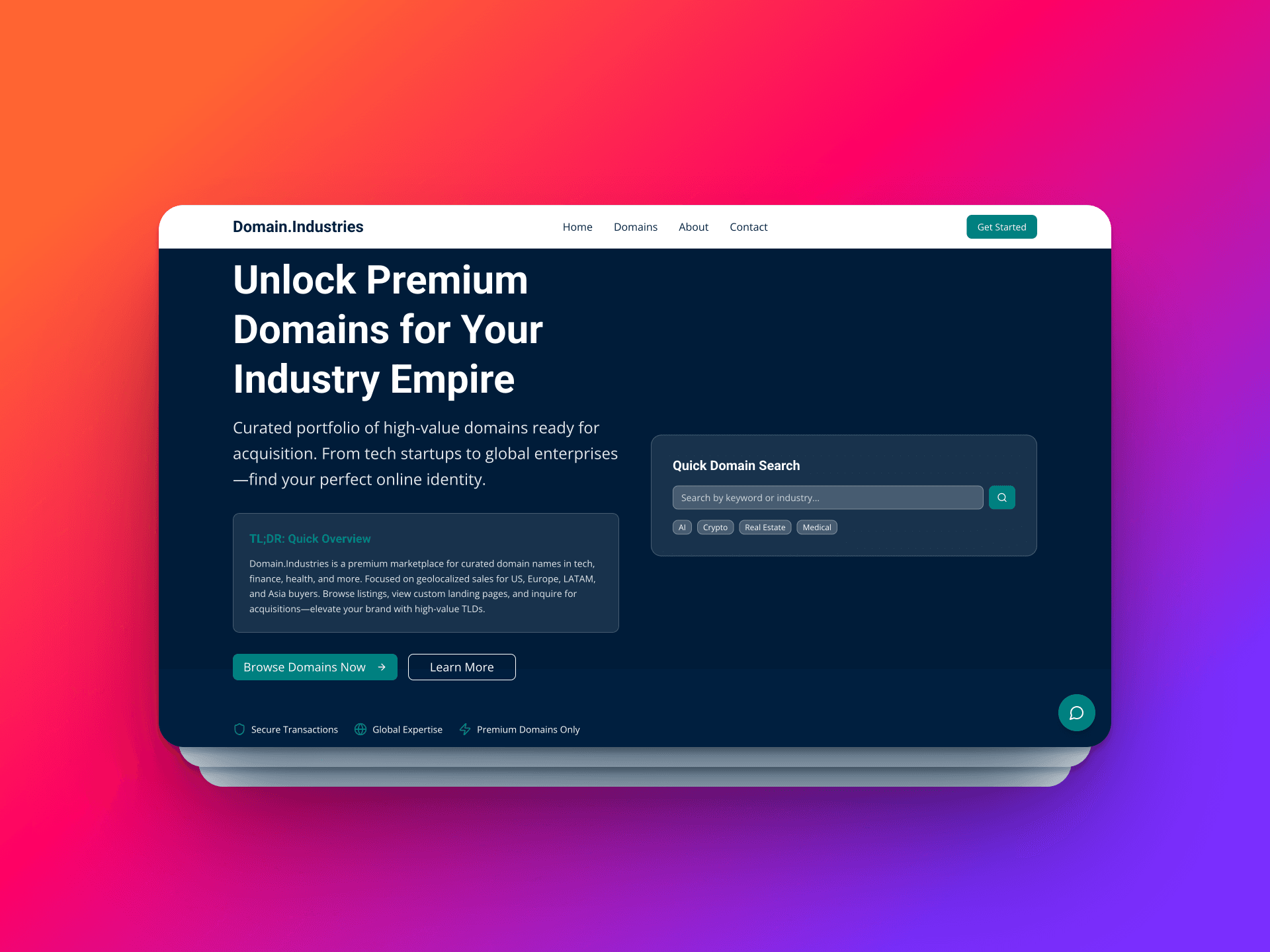 Domain industries showcase website
